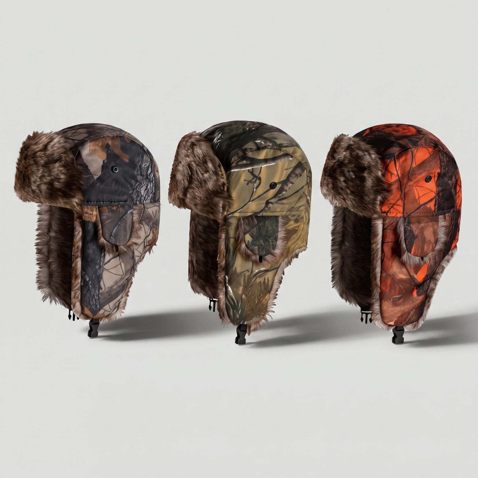 Camouflage Trapper Hat – Faux-Fur Lined Winter Hat with Ear Flaps and Chin Strap