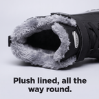 Grey plush pile lining and collar inside the Black winter boot - plush lined all the way round