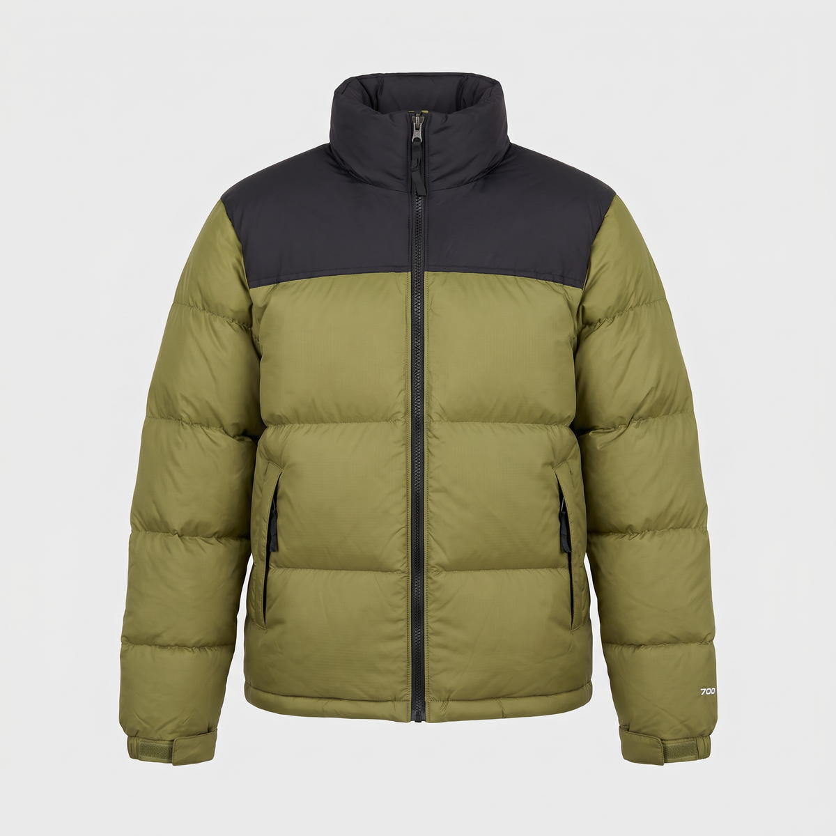Terrabound men's colour block puffer jacket in Olive, front view