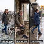Fur lined winter boots for early dog walks, easy strap fastening and the school run