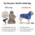 Comparison of towels and a hairdryer with the hooded dog raincoat