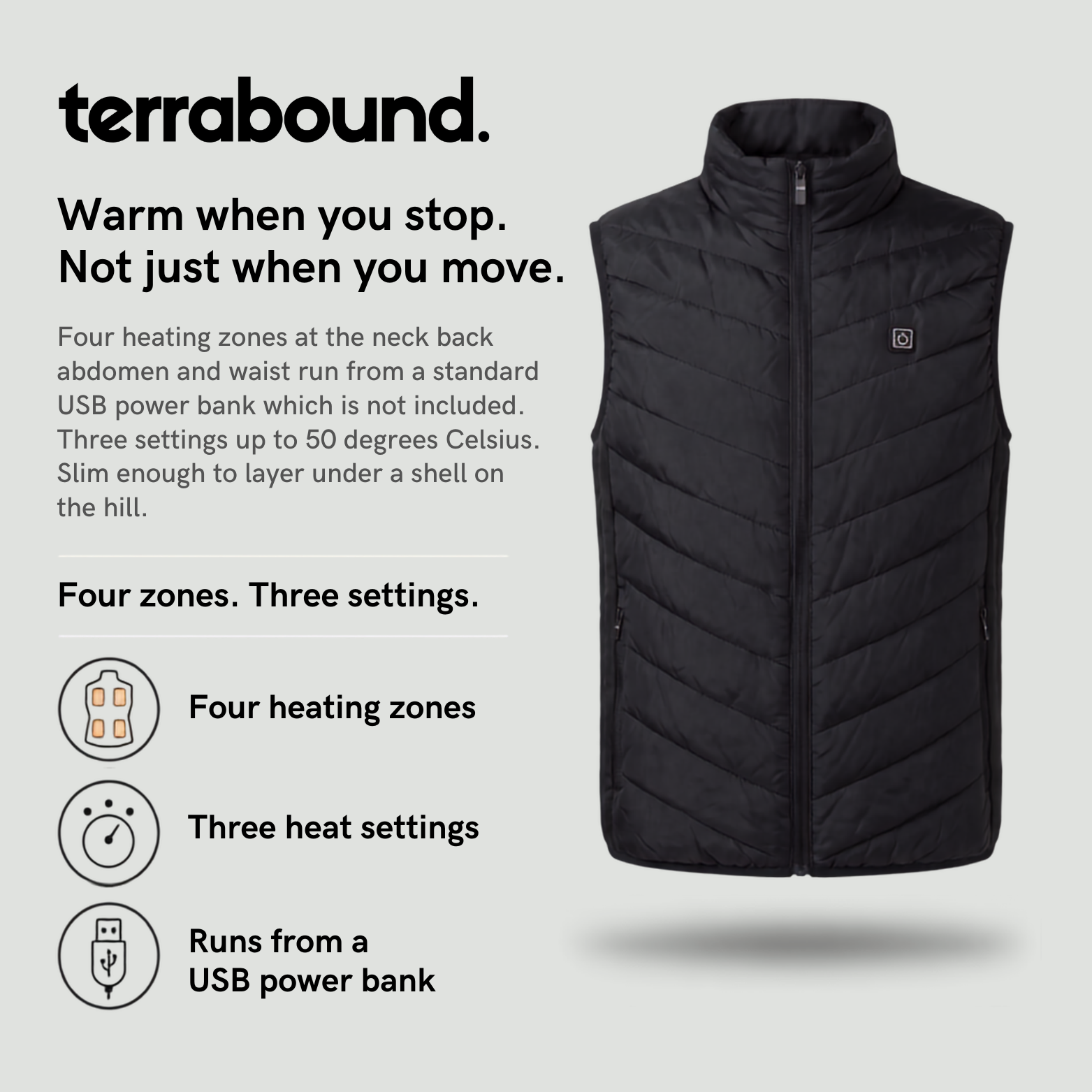 Heated Gilet – USB Powered Body Warmer with Four Heating Zones for Hiking