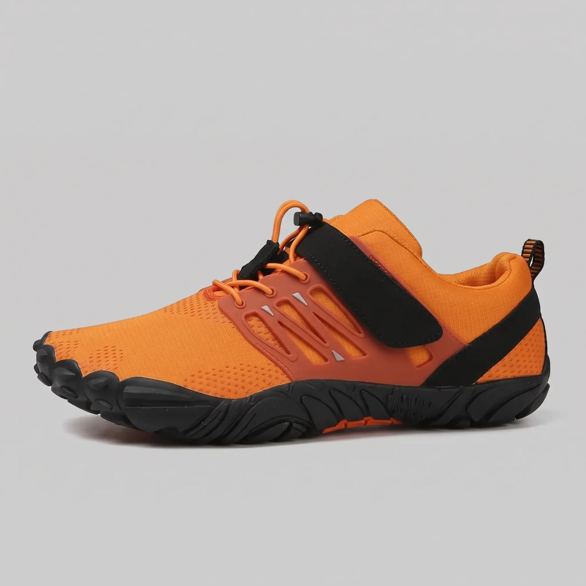 Barefoot shoes with wide toe box in Orange, side view