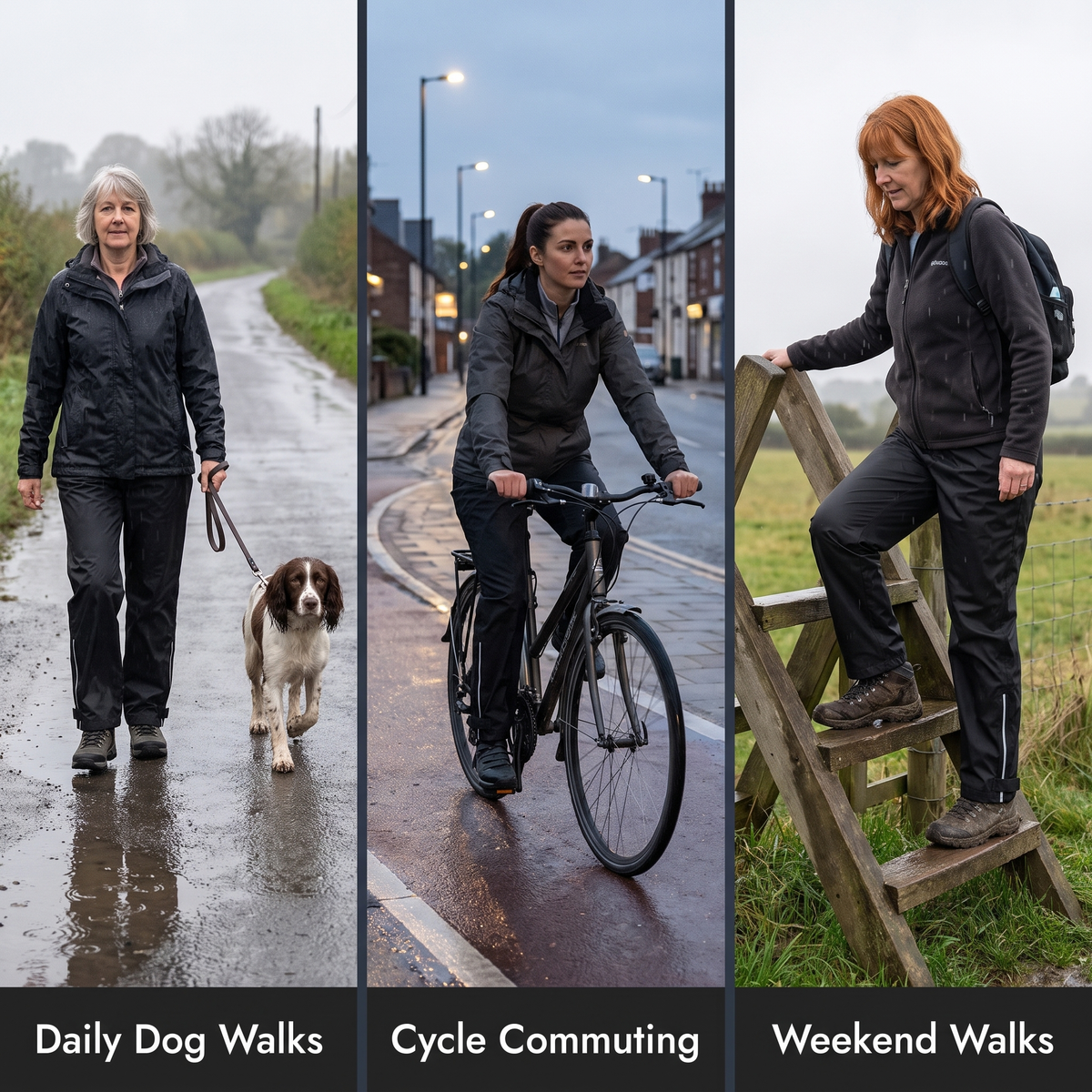 Women's rain trousers for daily dog walks, cycle commuting and weekend walks