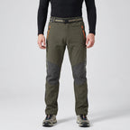 Men's fleece lined walking trousers in Olive, front view