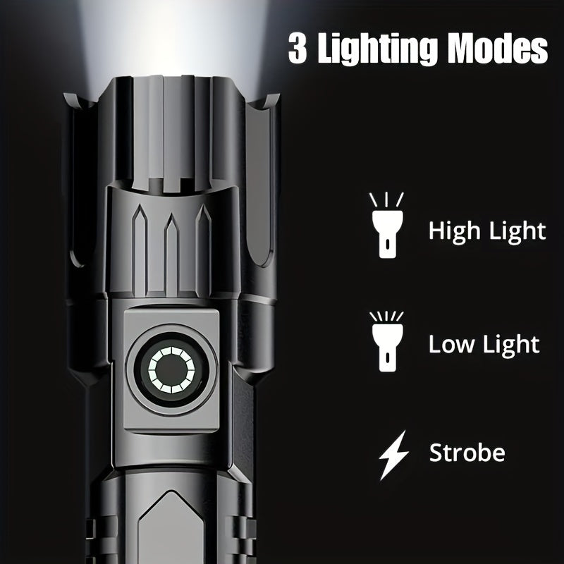 LED Long-Range Zoom Torch – USB Rechargeable Utility Flashlight