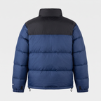 Terrabound men's colour block puffer jacket in Navy, back view showing the black upper yoke and horizontal baffles