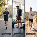 The 2 in 1 running shorts worn for road running, gym sessions and summer trails