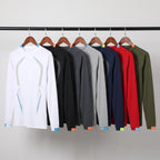 Long sleeve running top in all seven colours on a rail