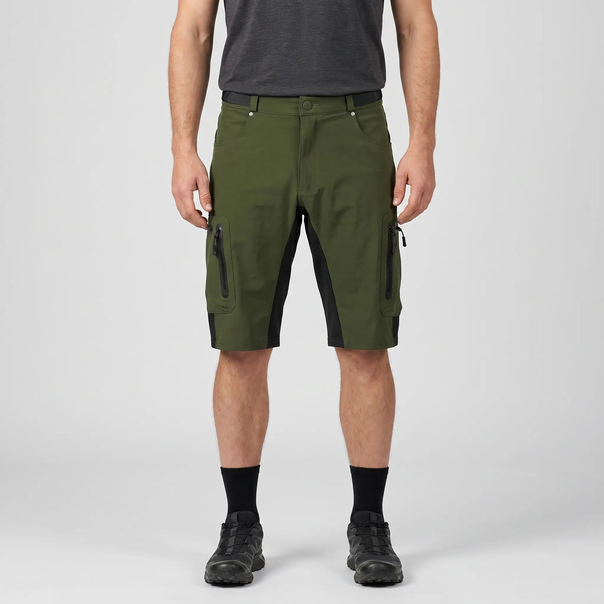 Green MTB shorts worn, front view