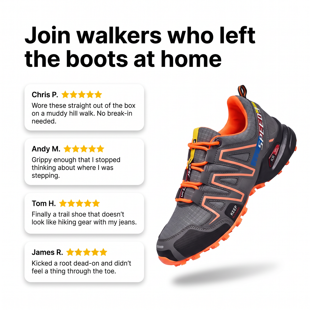 Customer review highlights - 5-star ratings, Terrabound Trail Shoes