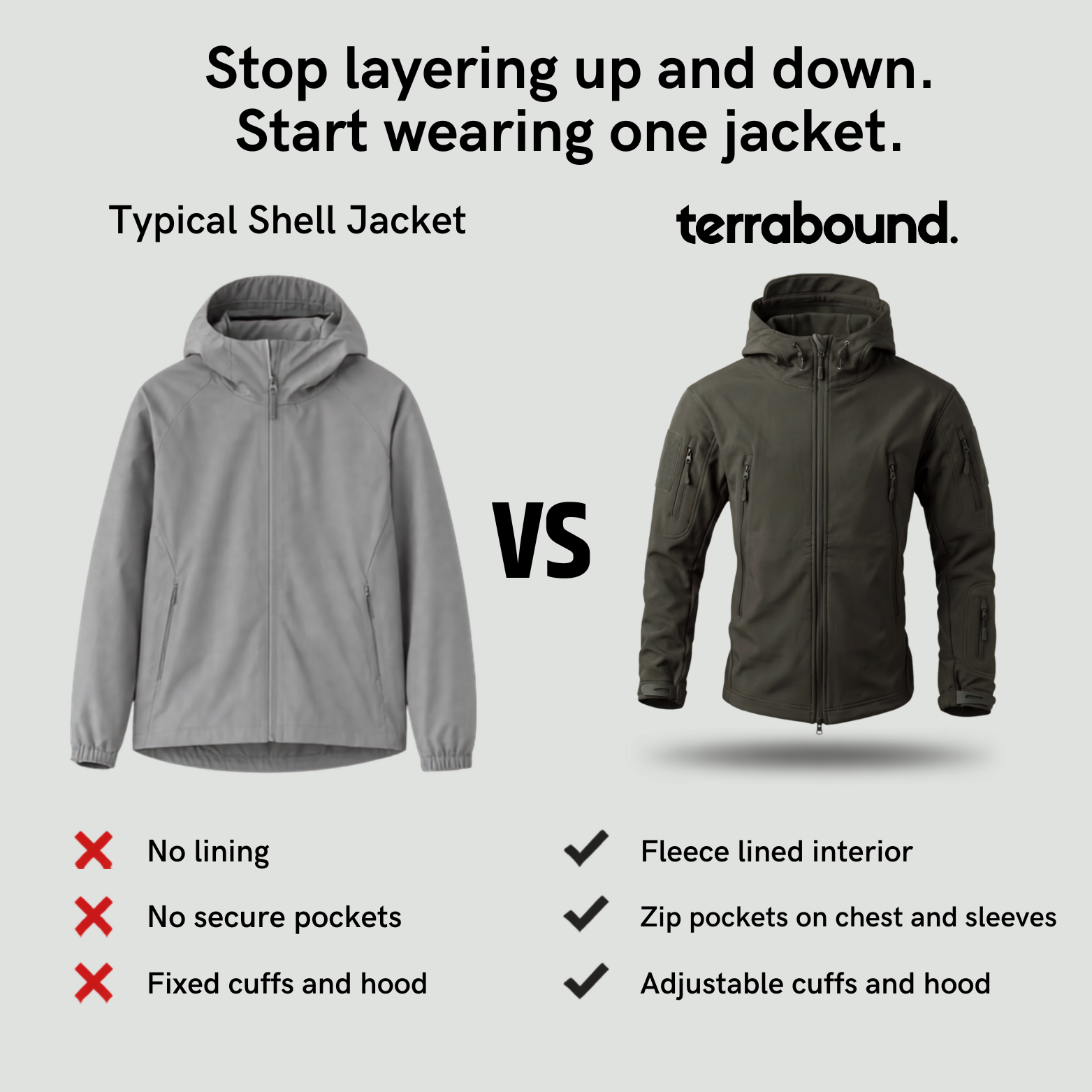 Mens Softshell Jacket – Fleece Lined Hooded Military Style Coat with Zip Pockets