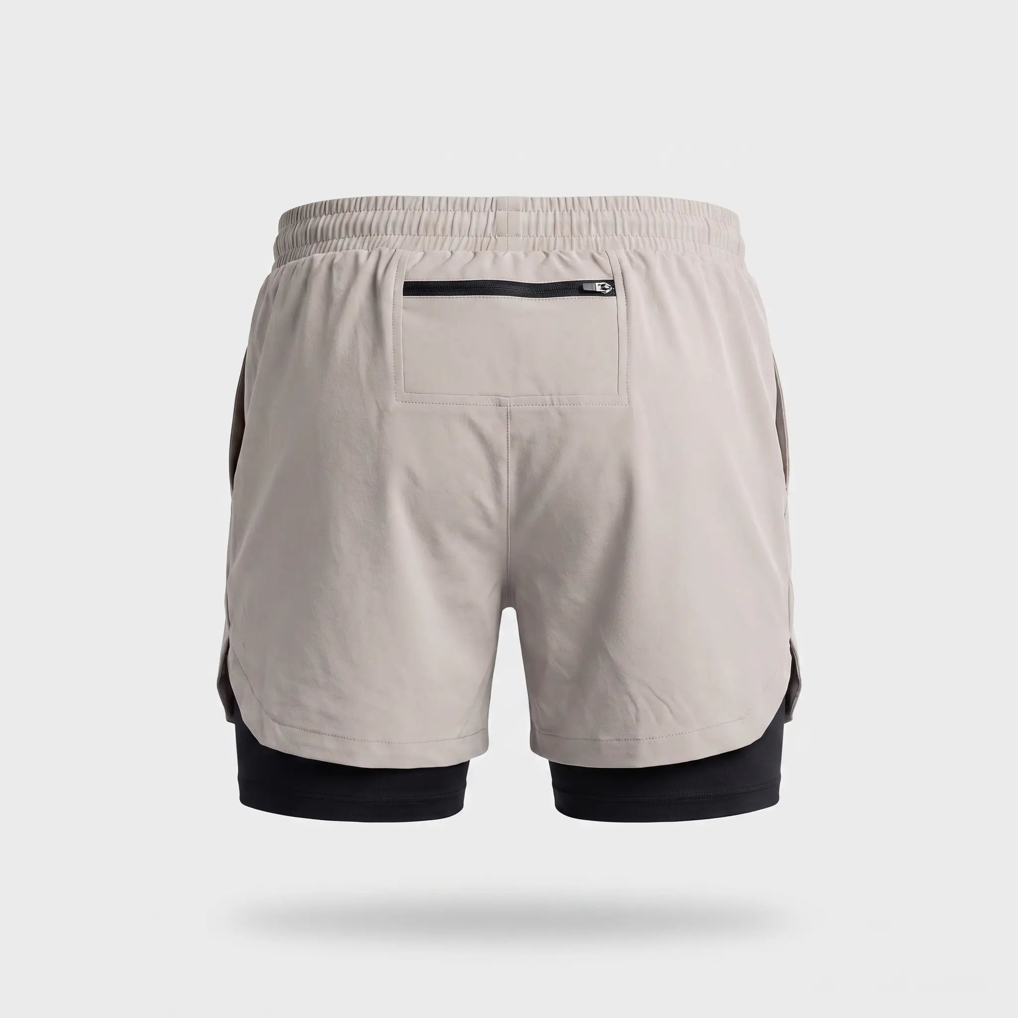 Back view of the Black 2 in 1 running shorts showing the centred zipped rear pocket