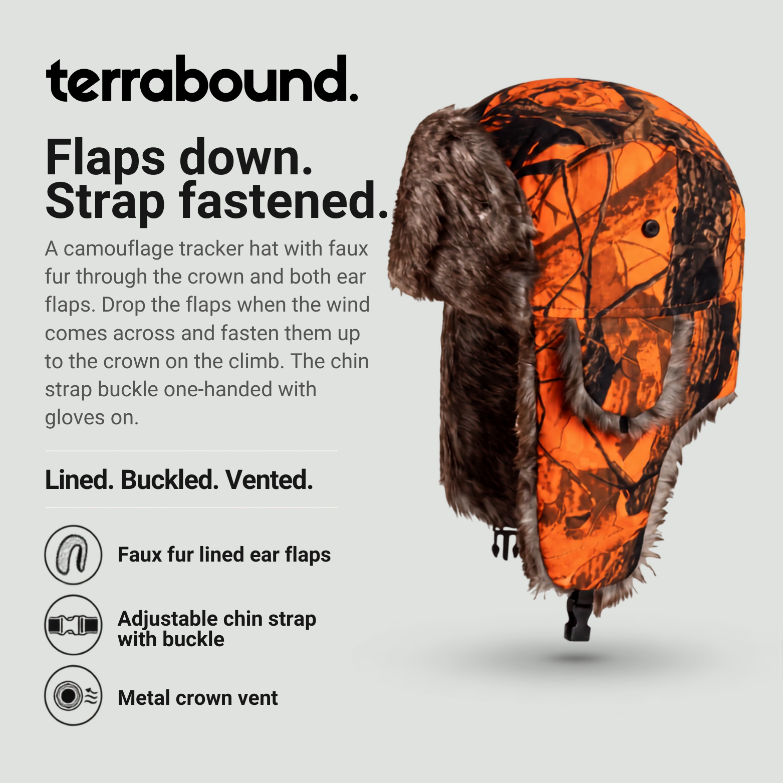 Camouflage Trapper Hat – Faux-Fur Lined Winter Hat with Ear Flaps and Chin Strap
