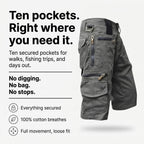 Men's Outdoor Cargo Shorts - 10 Pocket Cotton - Hiking & Fishing Shorts