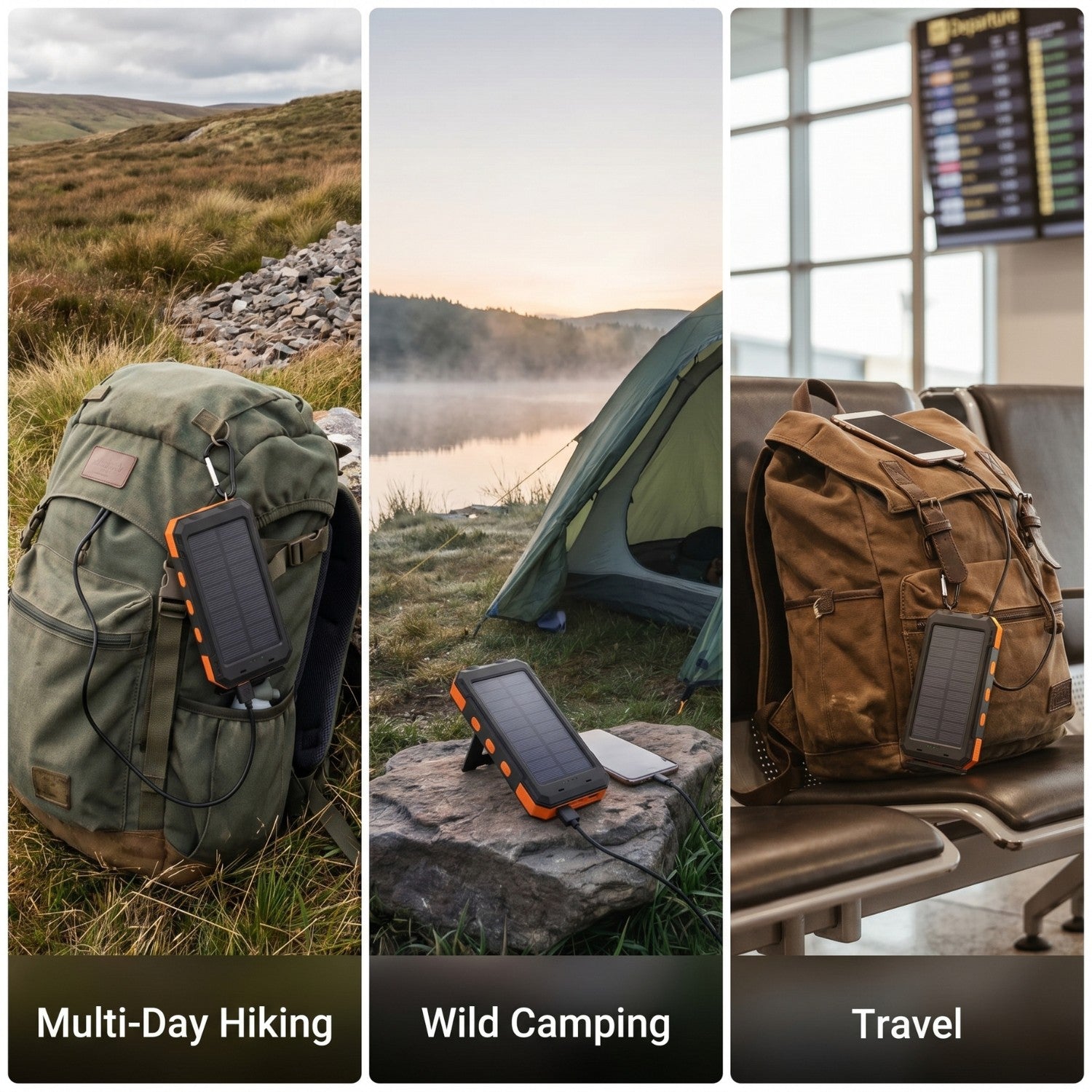 Solar Power Bank 20000mAh - Portable Solar Charger for Hiking & Camping