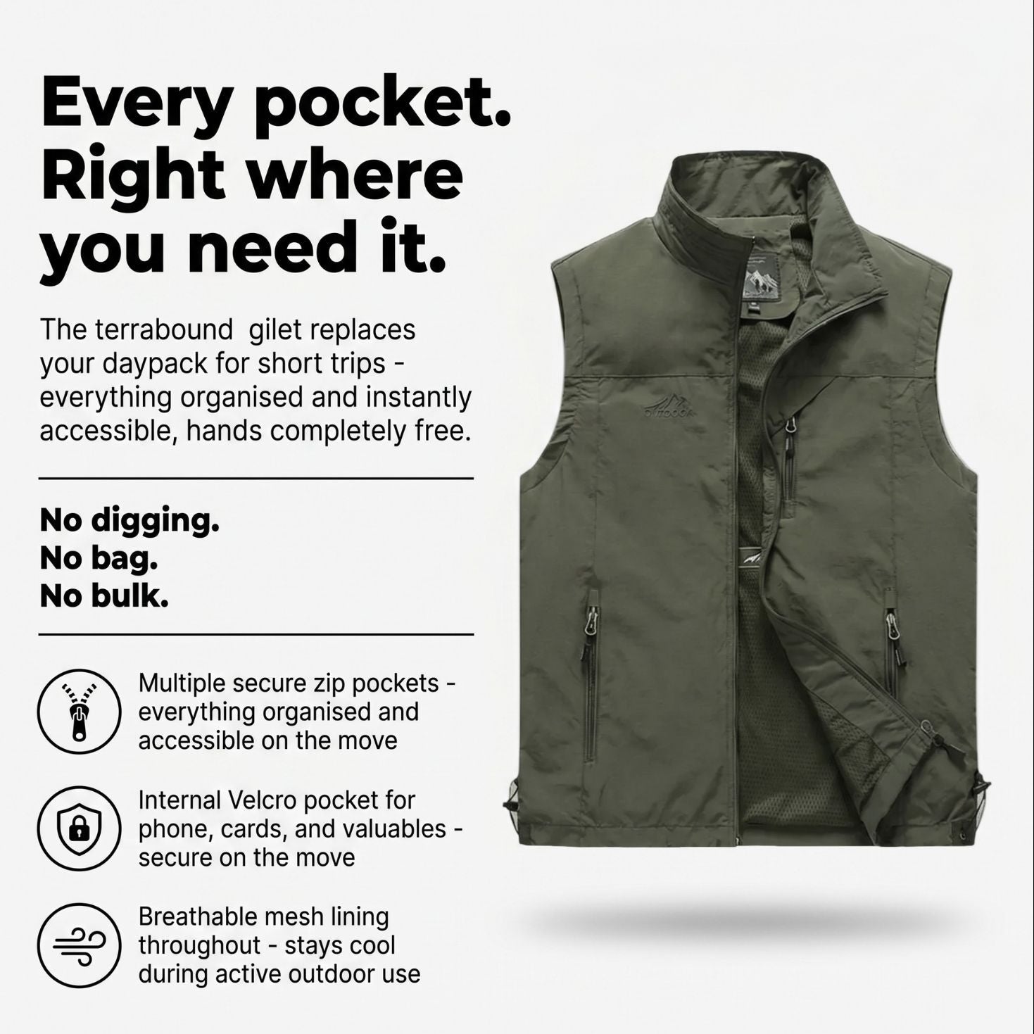 Lightweight Breathable Hiking Gilet – Multi-Pocket Outdoor Layer