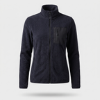 Women's navy jacquard fleece jacket, full zip, front view