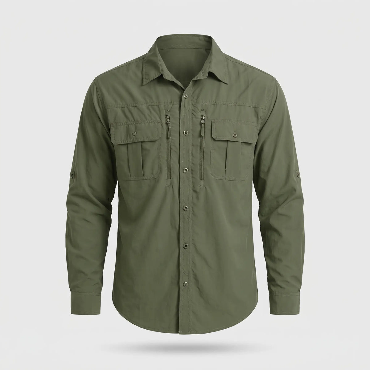 Men's fishing shirt in Army Green, front view