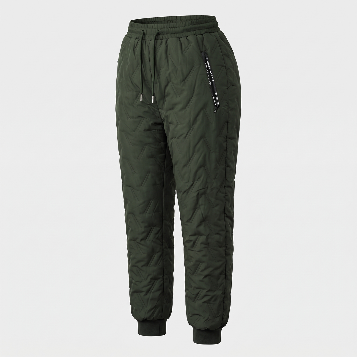 Women's fleece lined quilted trousers, Army Green, cuffed ankle