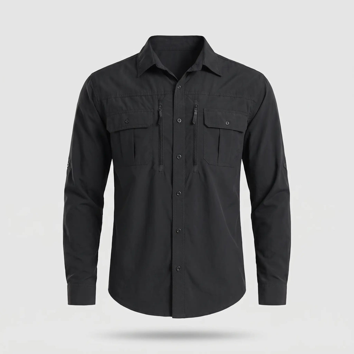 Men's fishing shirt in Black, front view