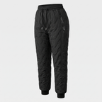 Women's fleece lined quilted trousers, Black, cuffed ankle