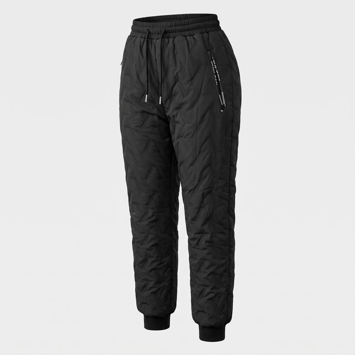 Women's fleece lined quilted trousers, Black, cuffed ankle