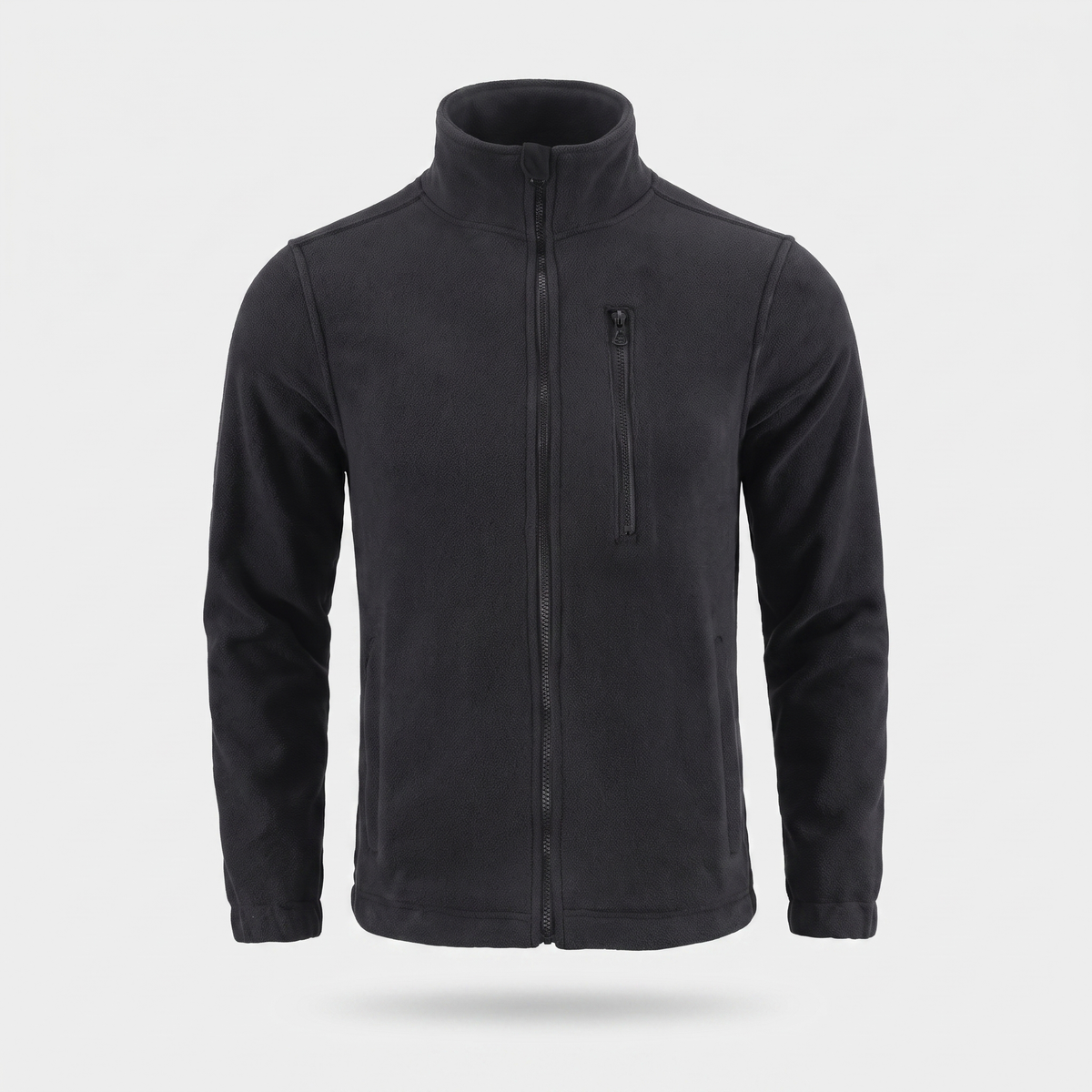 Men's Camo Fleece Jacket – Full Zip Stand Collar – Black