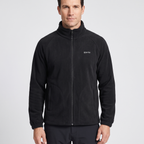 Men's Zip Up Fleece in Black, worn, front view
