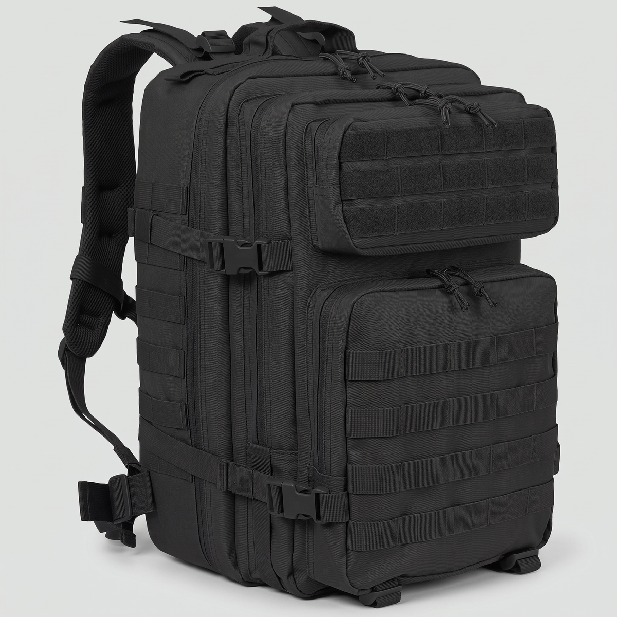45L hiking rucksack in Black, front three-quarter view