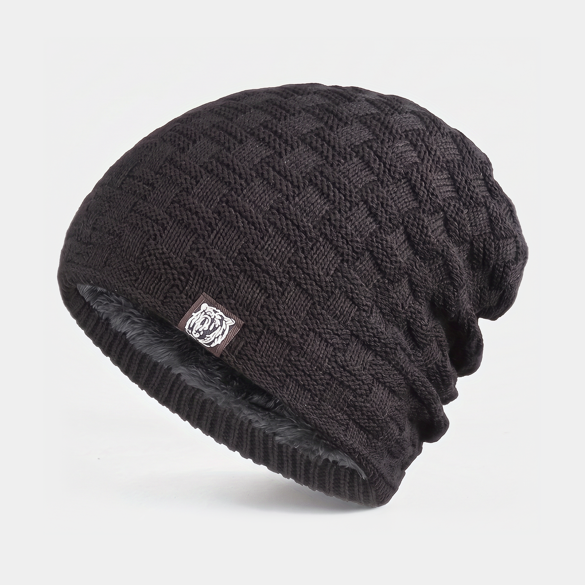 Men's fleece lined slouchy beanie in black