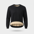 Men's crew neck sherpa jumper in black - front view ghost mannequin