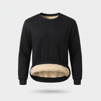 Men's crew neck sherpa jumper in black - front view ghost mannequin