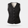 Women's quilted gilet in Black, fleece lined V-neck front with metal poppers and hip pockets