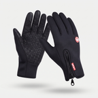 Touchscreen gloves in Black, palm and back, three touchscreen fingertips and zip cuff