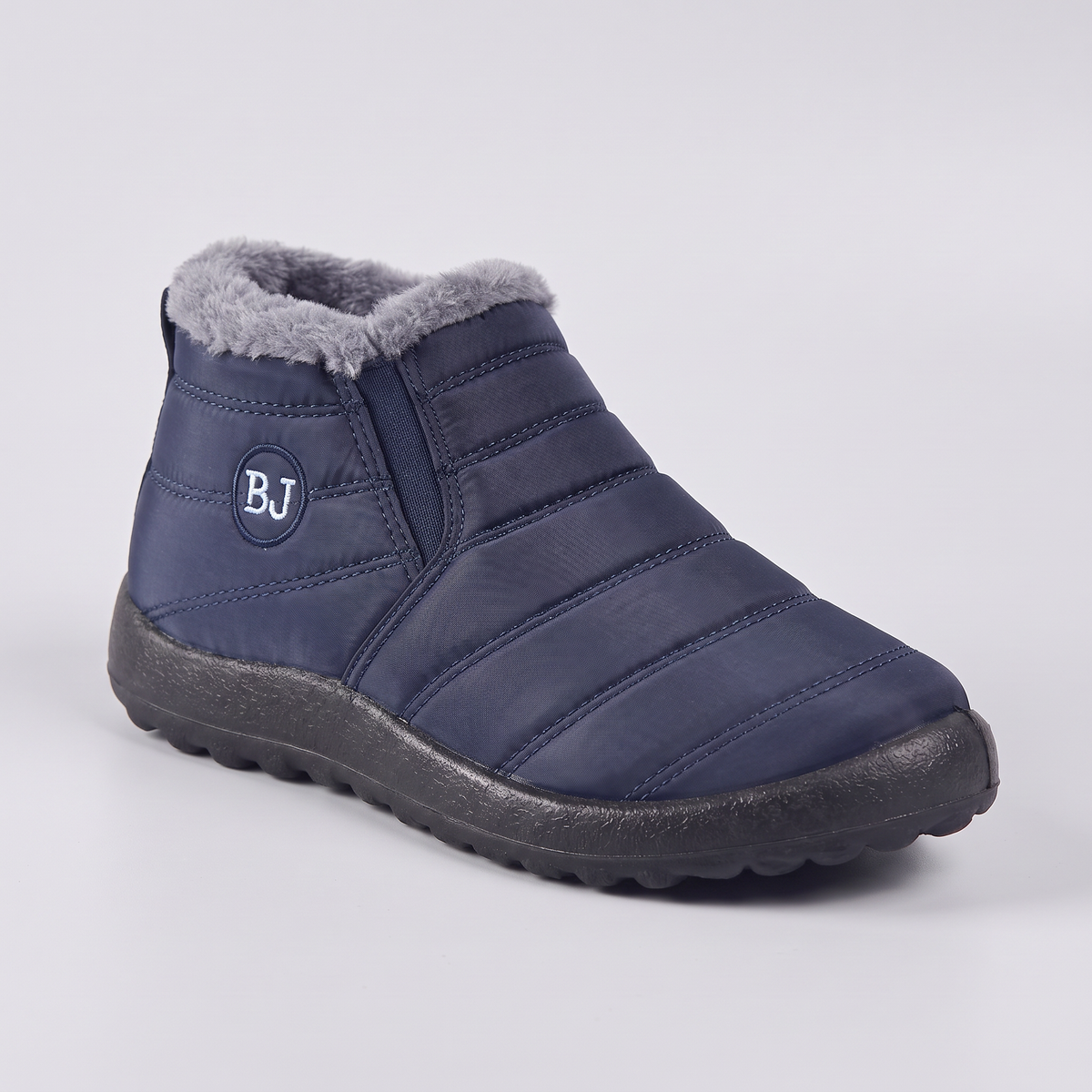 Women's slip-on snow boots, faux fur lined, Navy, side view