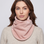 Fleece Snood neck warmer in Blush Pink, front view worn