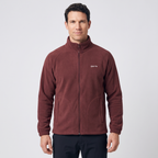 Men's Zip Up Fleece in Burgundy, worn, front view