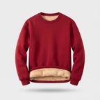 Men's crew neck sherpa jumper in burgundy - front view ghost mannequin