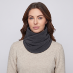 Fleece Snood neck warmer in Charcoal, front view worn