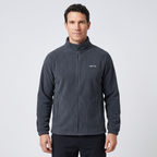 Men's Zip Up Fleece in Charcoal, worn, front view