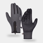 Winter cycling gloves in Charcoal, back and palm, touchscreen fingertips, zip cuff and silicone grip palm