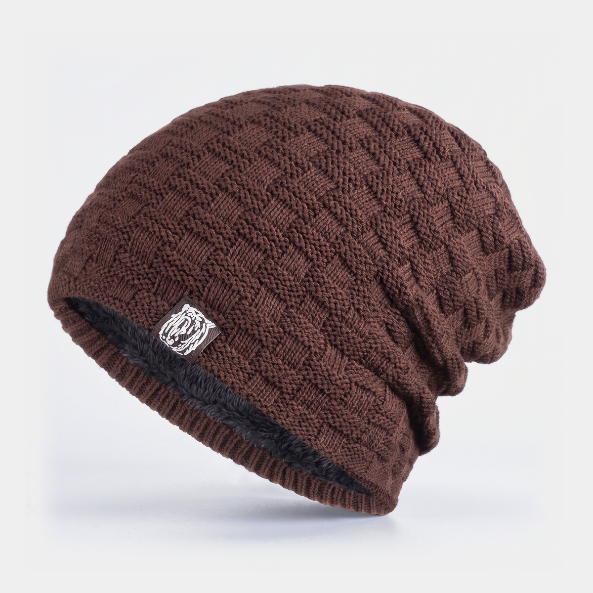 Men's fleece lined slouchy beanie in coffee