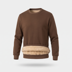 Men's crew neck sherpa jumper in coffee brown - front view ghost mannequin