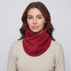 Fleece Snood neck warmer in Crimson, front view worn