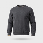 Men's crew neck sherpa jumper in dark gray - front view ghost mannequin