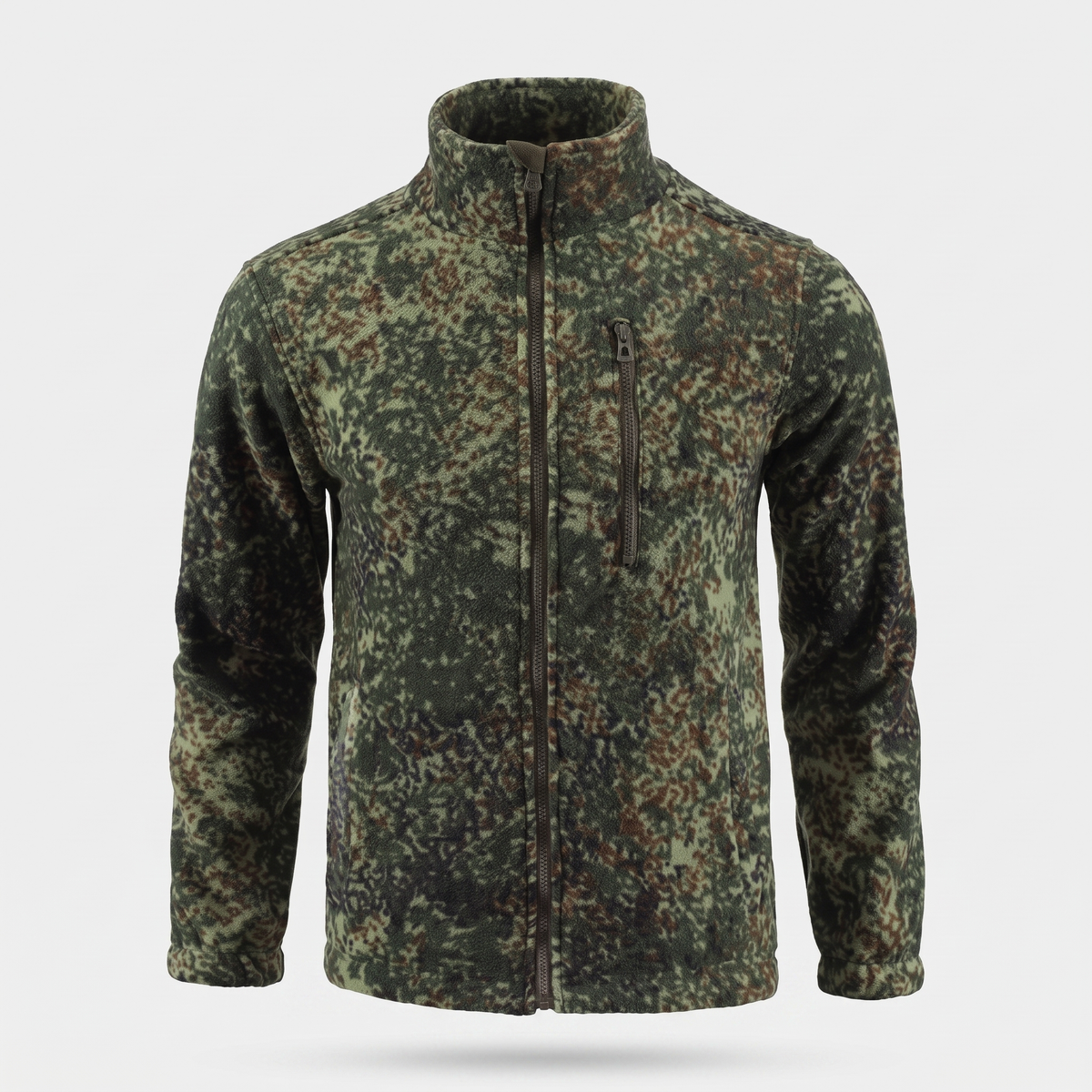 Men's Camo Fleece Jacket – Full Zip Stand Collar – Digital Camo