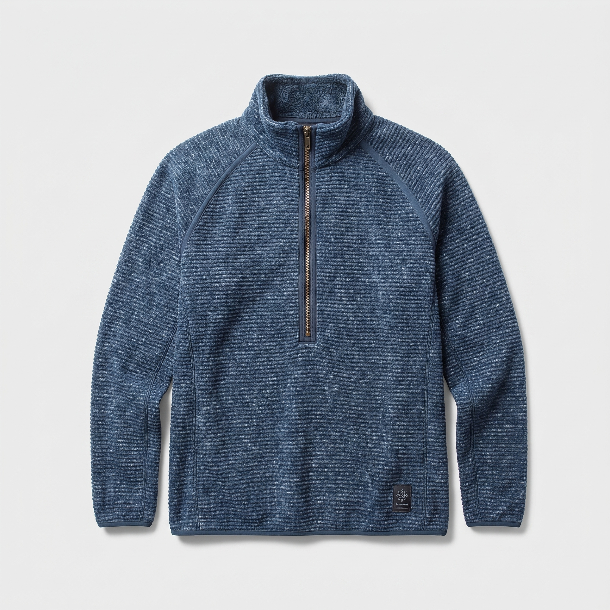 Denim Blue half zip fleece jumper with a standing collar