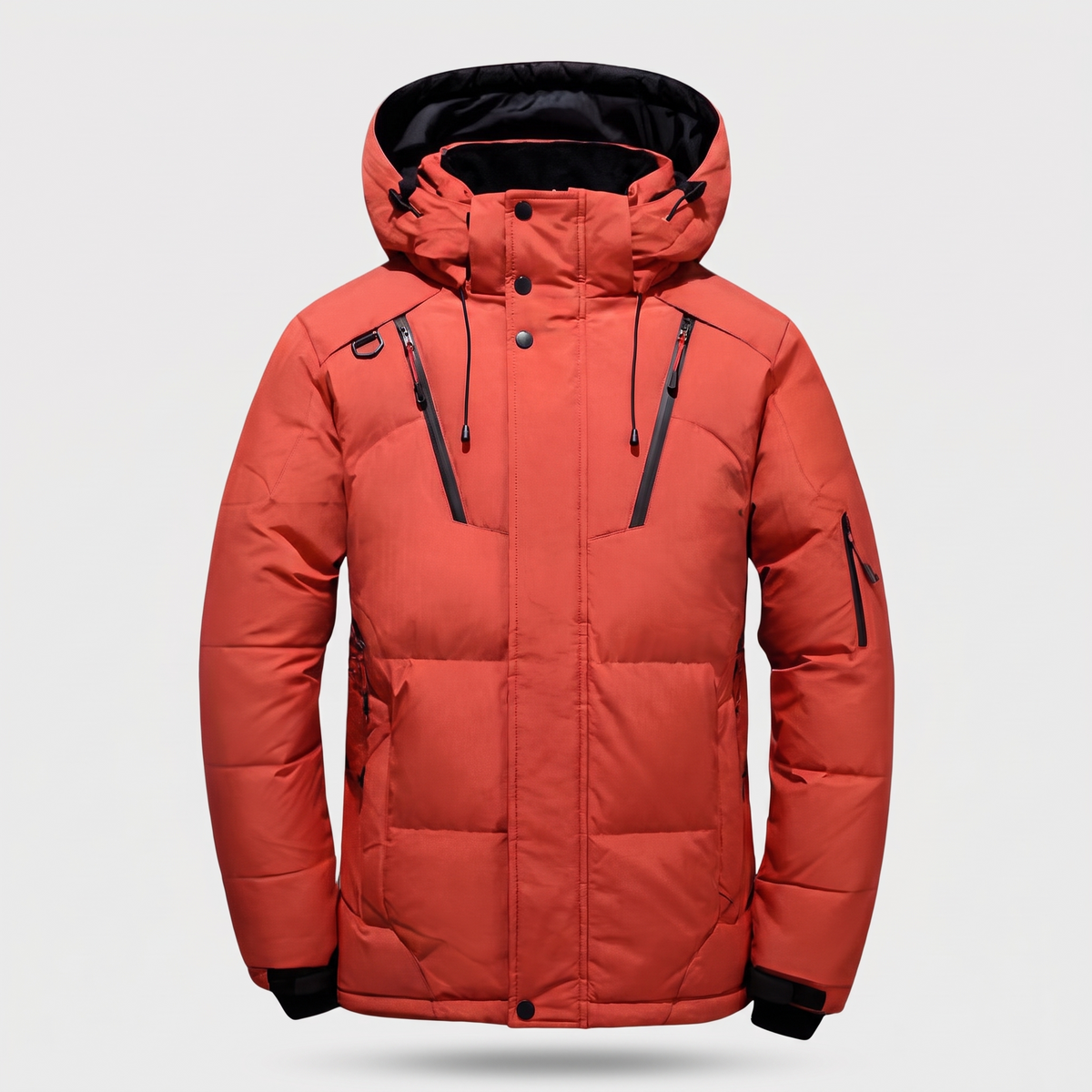 Men's Puffer Jacket - Front View - Orange