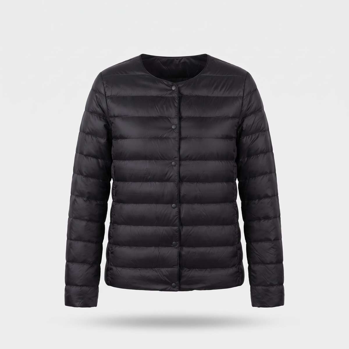Women's Puffer Jacket in Black, ghost mannequin